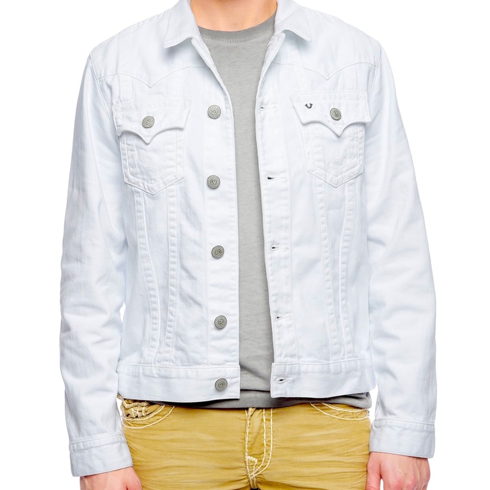 TRU RELIGION-WHITE TRUCKER MENS DENIM JACKET
